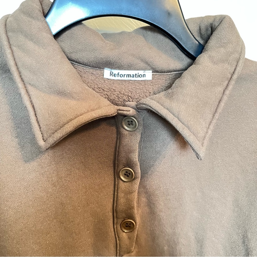 REFORMATION Vintage Oversized Polo Sweatshirt in Latte Size S - Picture 6 of 10